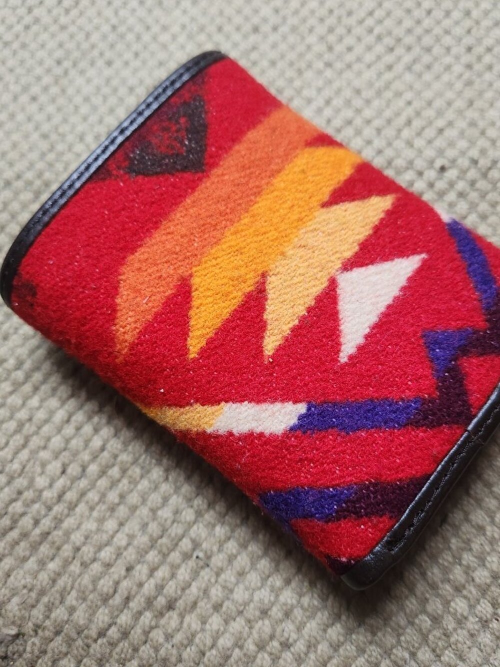 Pendelton Woolen Mills Aztec Southwestern Trifold Wallet Billfold Wool Leather - Picture 2 of 7